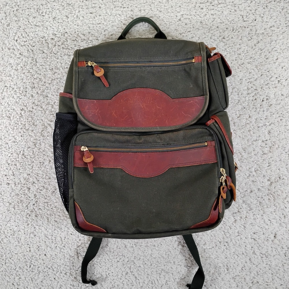 Orvis Battenkill Backpack Olive Green Canvas Brown Leather Businessman Classic